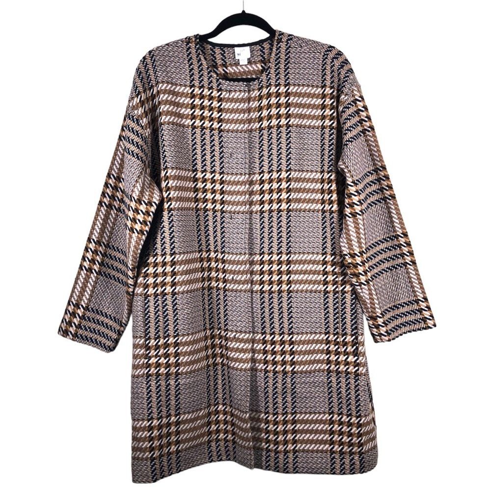 J. Jill Glen Plaid Snap Front Pebble Wool Blend Jacket Coat Size Petite Large